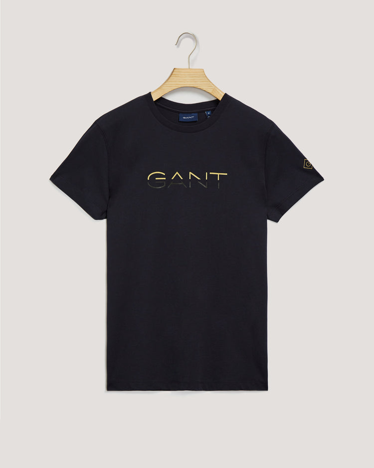 Bawełniany t-shirt męski z nadrukiem regular fit granatowy