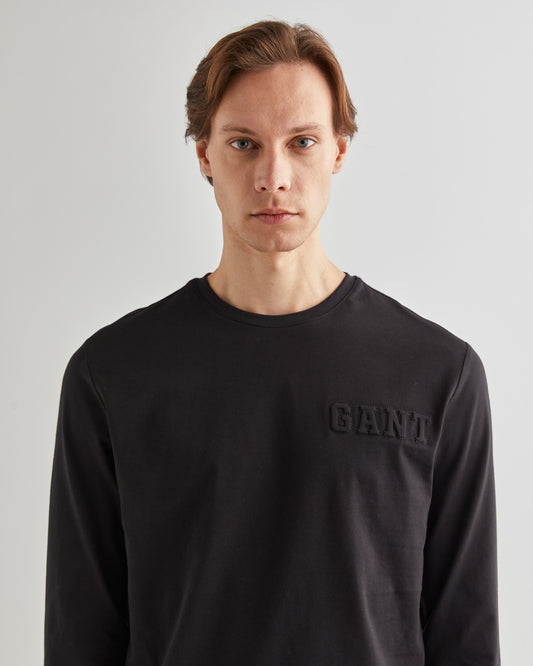 Bawełniana koszulka męska z nadrukiem z długim rękawem regular fit czarna