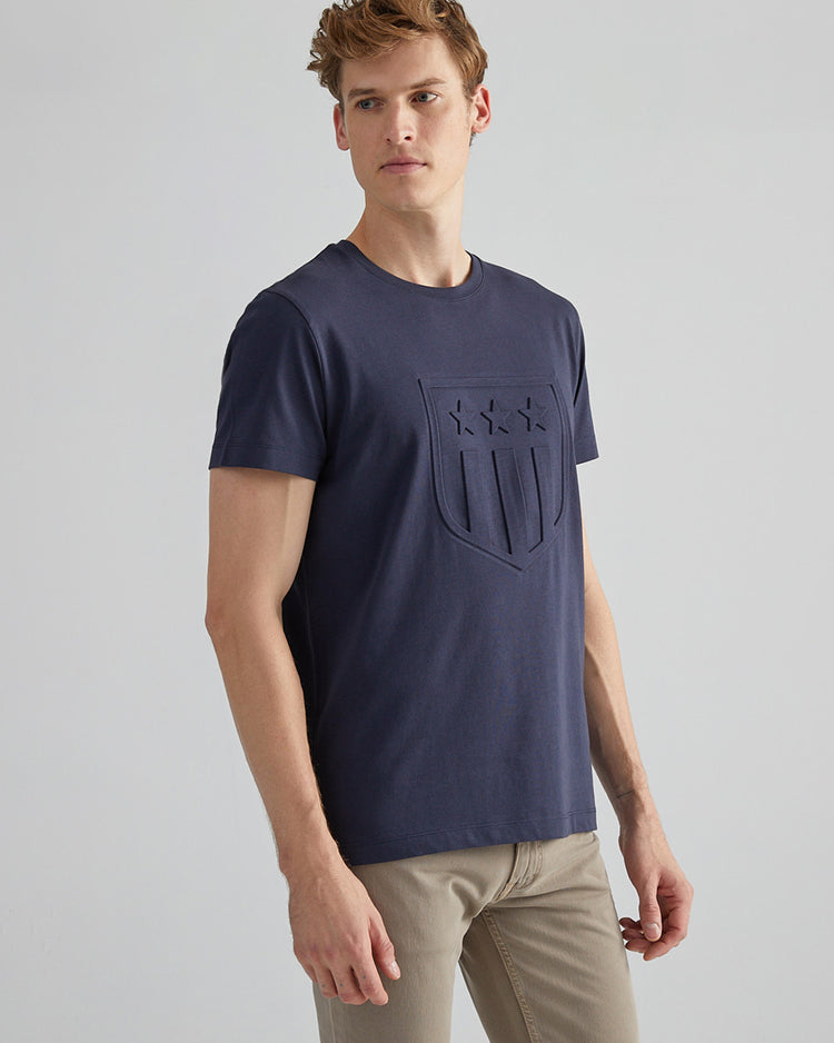 Męski granatowy regular fit okrągły dekolt z logo t-shirt