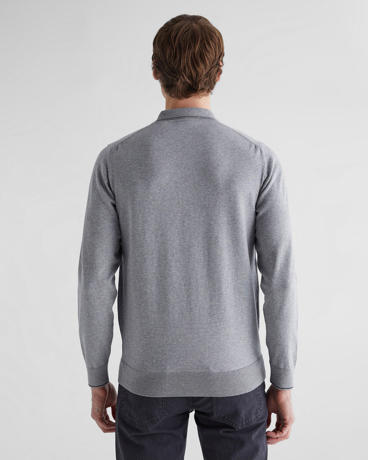 Bawełniany sweter męski z kołnierzykiem polo z długim rękawem regular fit