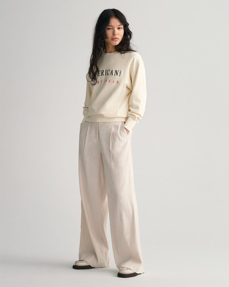 Bawełniana bluza damska z nadrukiem relaxed fit beżowa