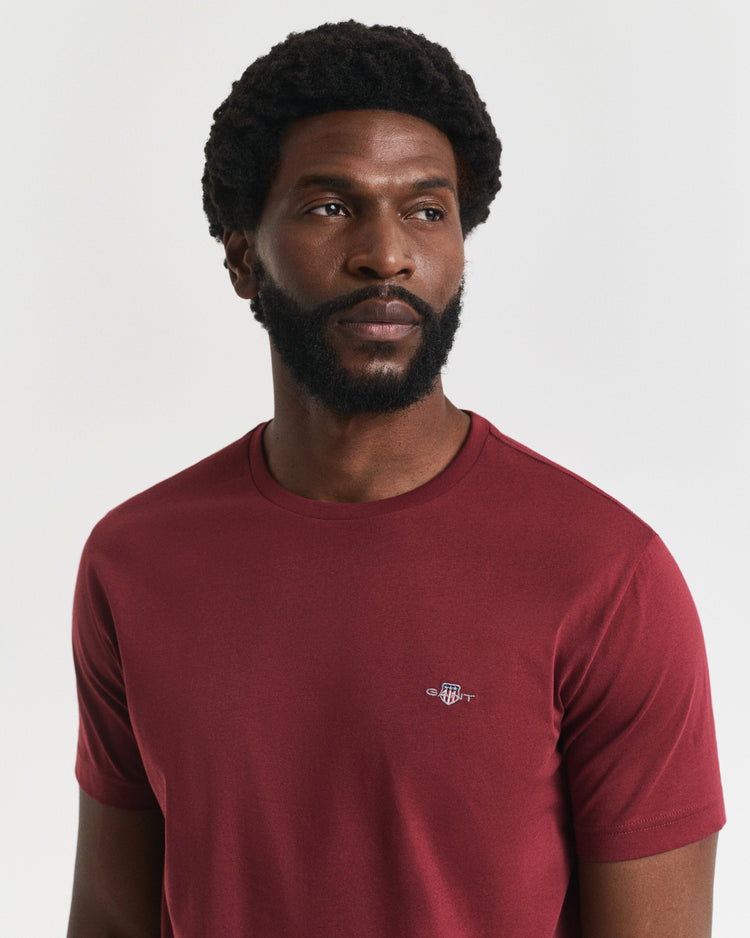Bawełniany t-shirt męski okrągły dekolt regular fit bordowy