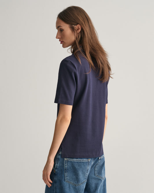 Koszulka polo damska z krótkim rękawem slim fit granatowa