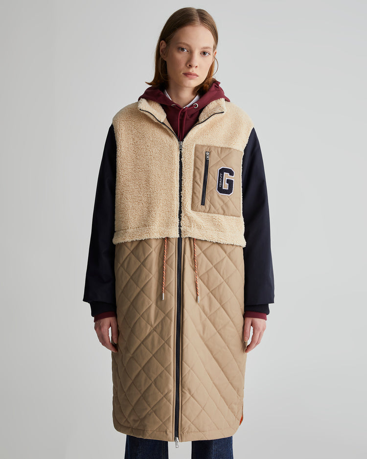 Kurtka damska z nadrukiem z kołnierzem ze stójką regular fit beżowa