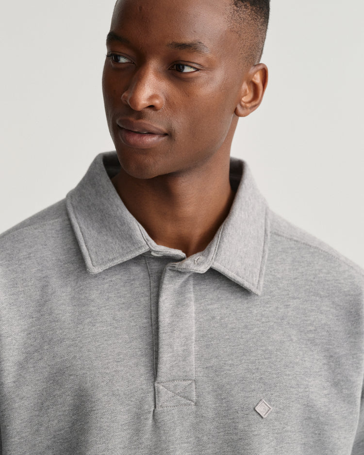 Bawełniana bluza męska z kołnierzykiem polo i długim rękawem relaxed fit