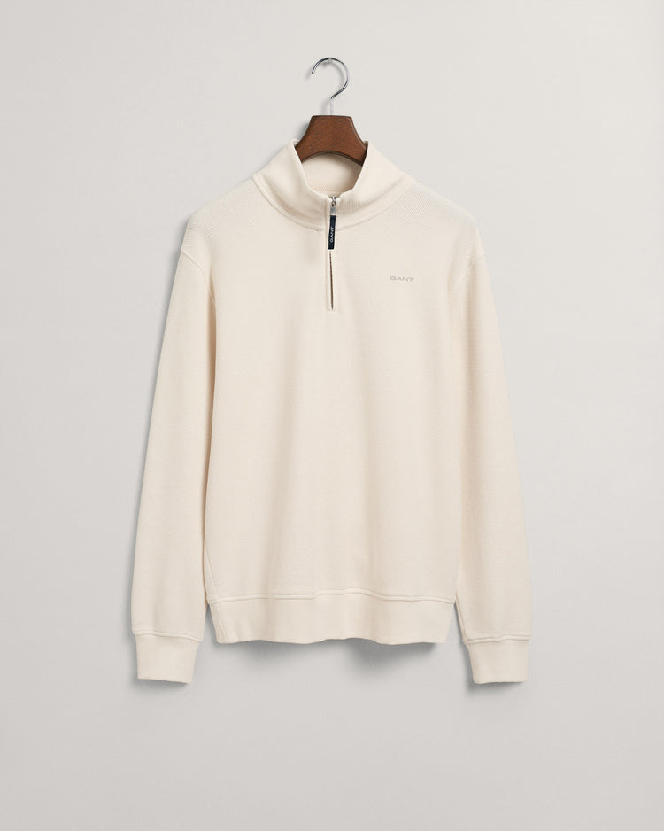 Bawełniana bluza męska z zamkiem do połowy regular fit kremowa