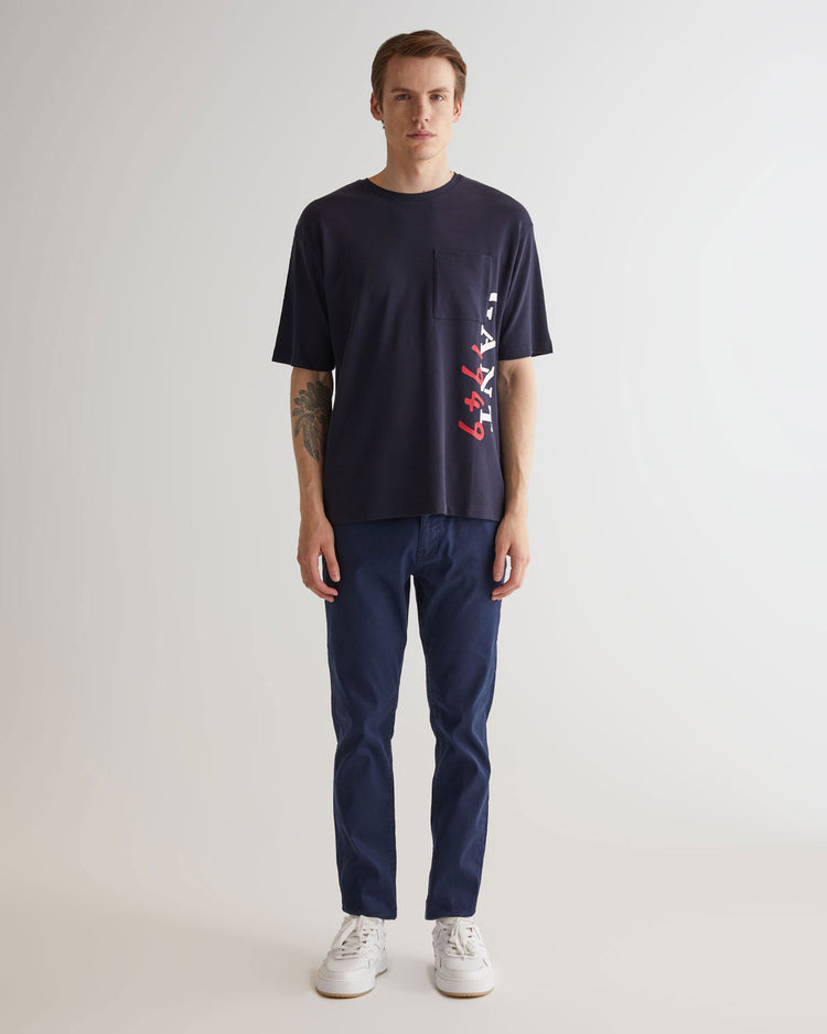 T-shirt męski z nadrukiem okrągły kołnierzyk regular fit granatowy