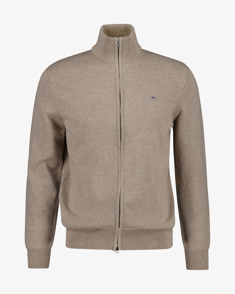 Sweter męski z zamkiem regular fit beżowy