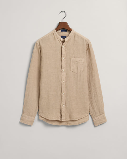 Koszula męska z długim rękawem ze stójką regular fit beżowa