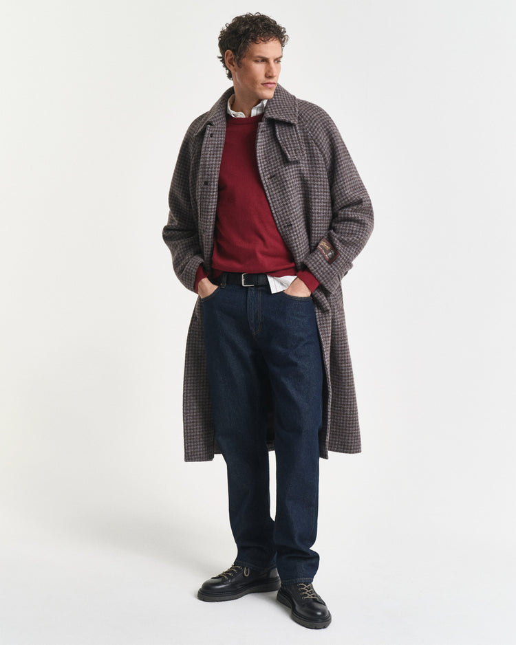 Bawełniany sweter męski okrągły dekolt regular fit bordowy