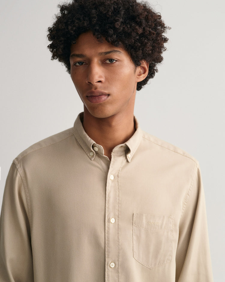 Męska beżowa koszula regular fit z kołnierzykiem button-down