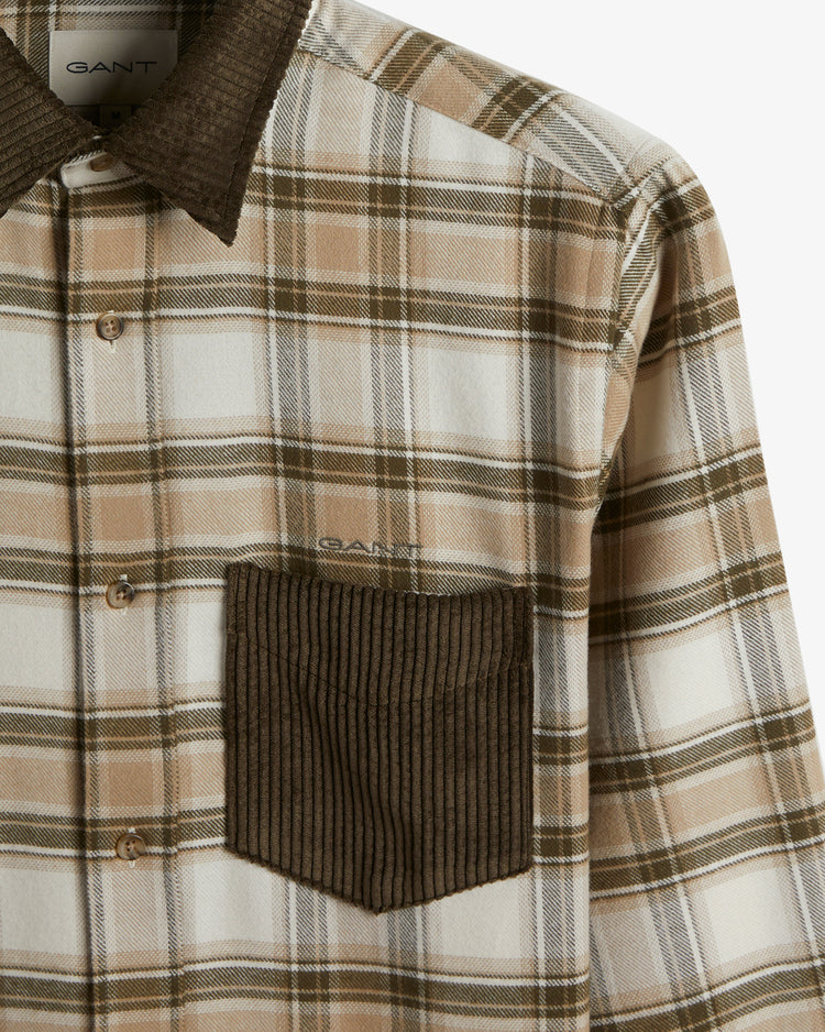 Koszula męska w kratkę z długim rękawem regular fit brązowa