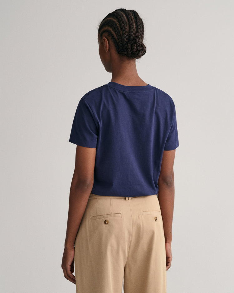 Bawełniana koszulka damska z nadrukiem i okrągłym kołnierzykiem regular fit