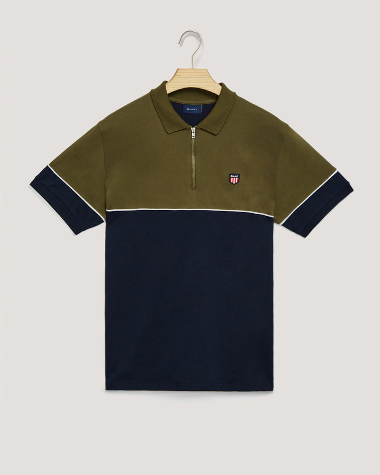 Polo męskie z krótkim rękawem half zip z nadrukiem regular fit