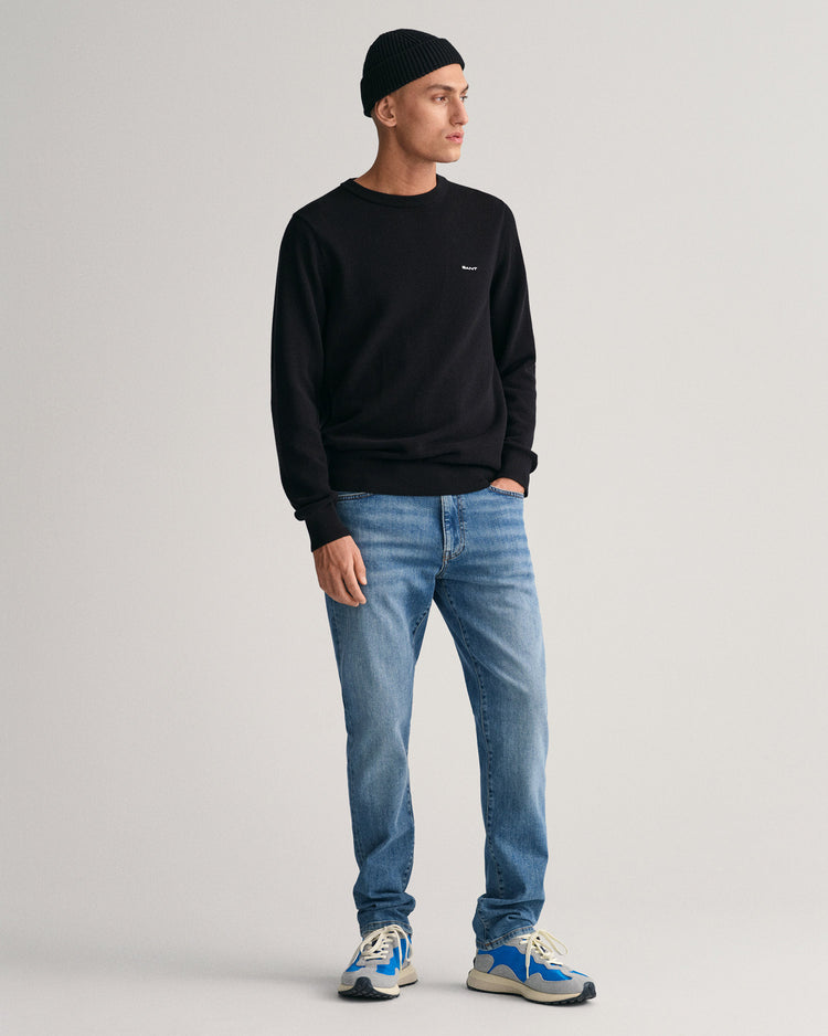Sweter męski z okrągłym dekoltem regular fit czarny