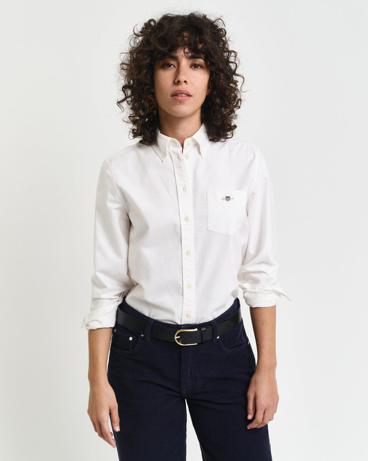 Koszula damska z długim rękawem regular fit biała