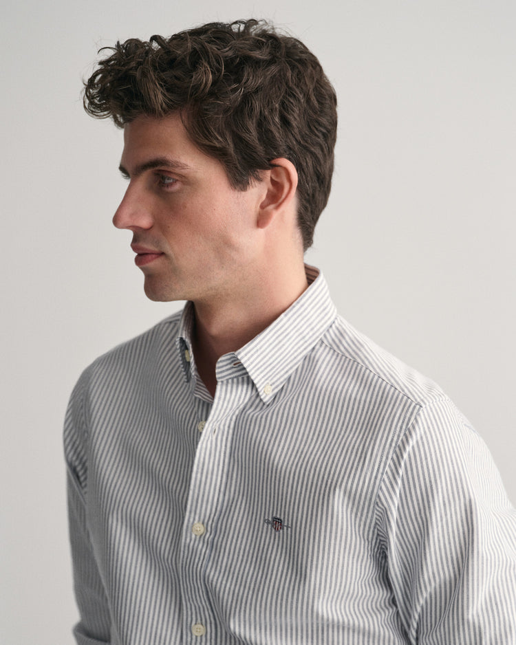 Bawełniana koszula męska z długim rękawem slim fit granatowa