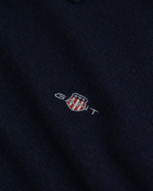 Sweter męski polo z długim rękawem regular fit granatowy