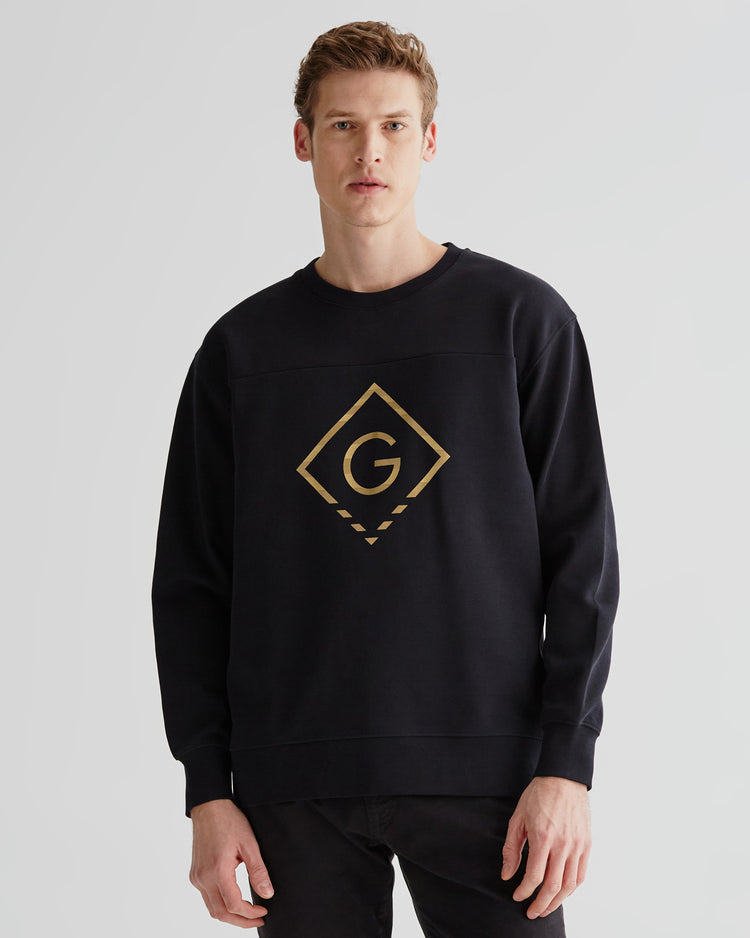 Bluza męska z nadrukiem z okrągłym kołnierzykiem regular fit czarna