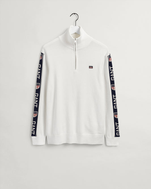 Męski biały sweter regular fit half-zip z logo