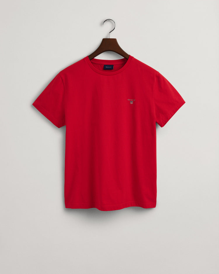 Męski czerwony bawełniany t-shirt z okrągłym dekoltem regular fit