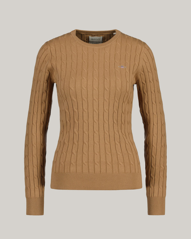 Sweter z elastycznej bawełny o splocie warkoczowym z okrągłym dekoltem