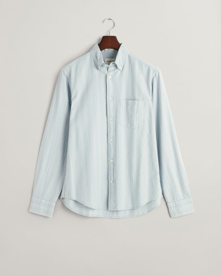 Bawełniana koszula męska w paski z długim rękawem regular fit niebieska