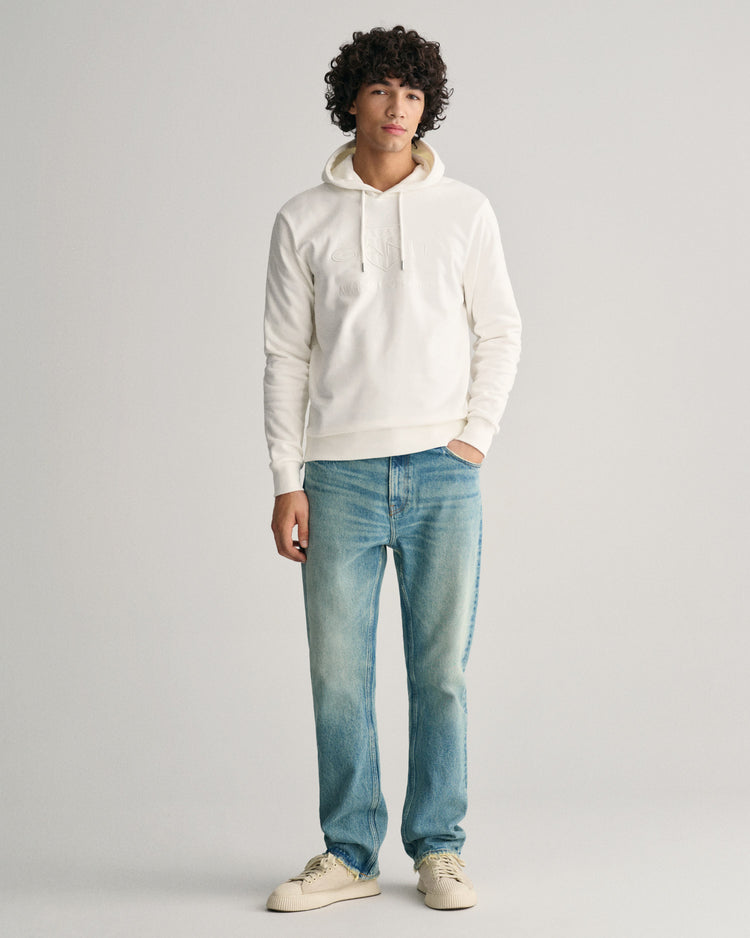 Bawełniana bluza męska z kapturem regular fit beżowa