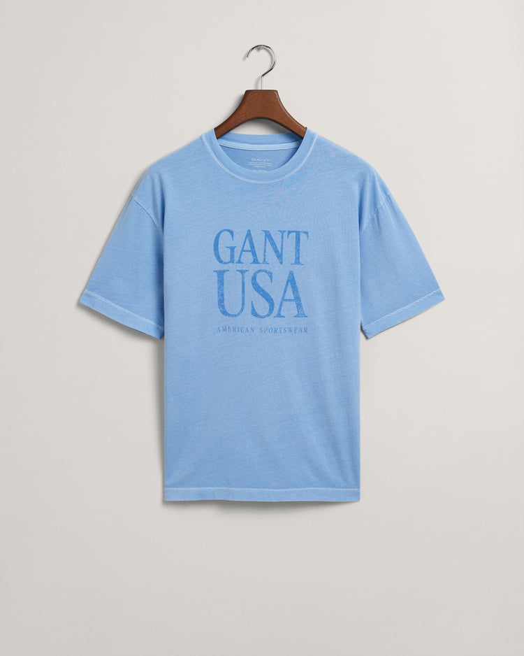 Bawełniany t-shirt męski z nadrukiem regular fit niebieski