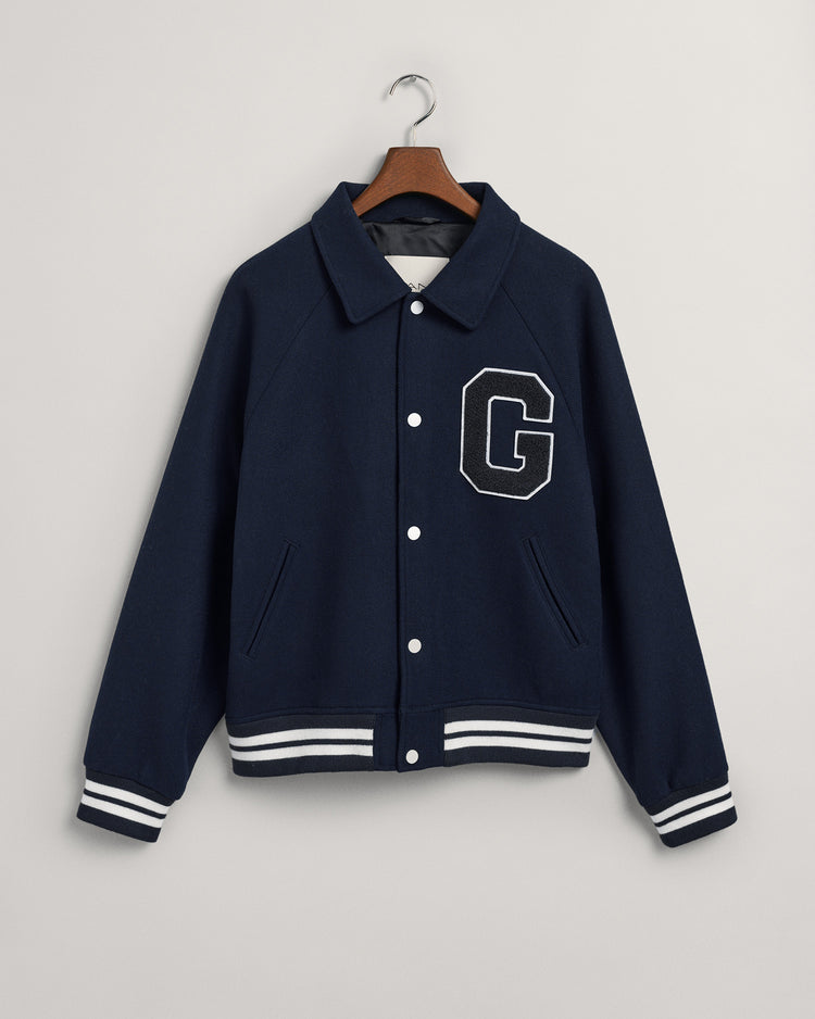 Kurtka męska z nadrukiem z kołnierzem koszulowym regular fit granatowa