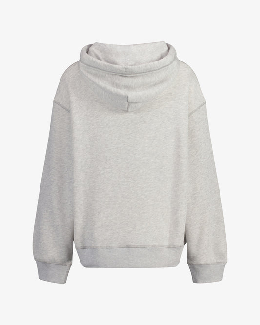 Bawełniana bluza damska z nadrukiem z kapturem relaxed fit szara