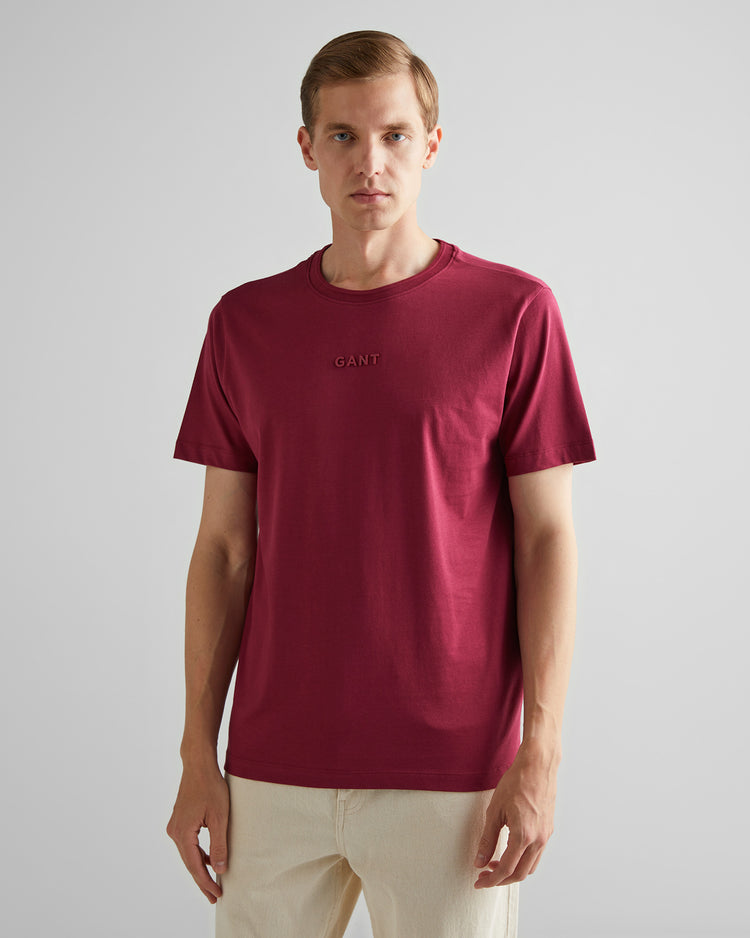 Bawełniany t-shirt męski z okrągłym kołnierzykiem regular fit bordowy