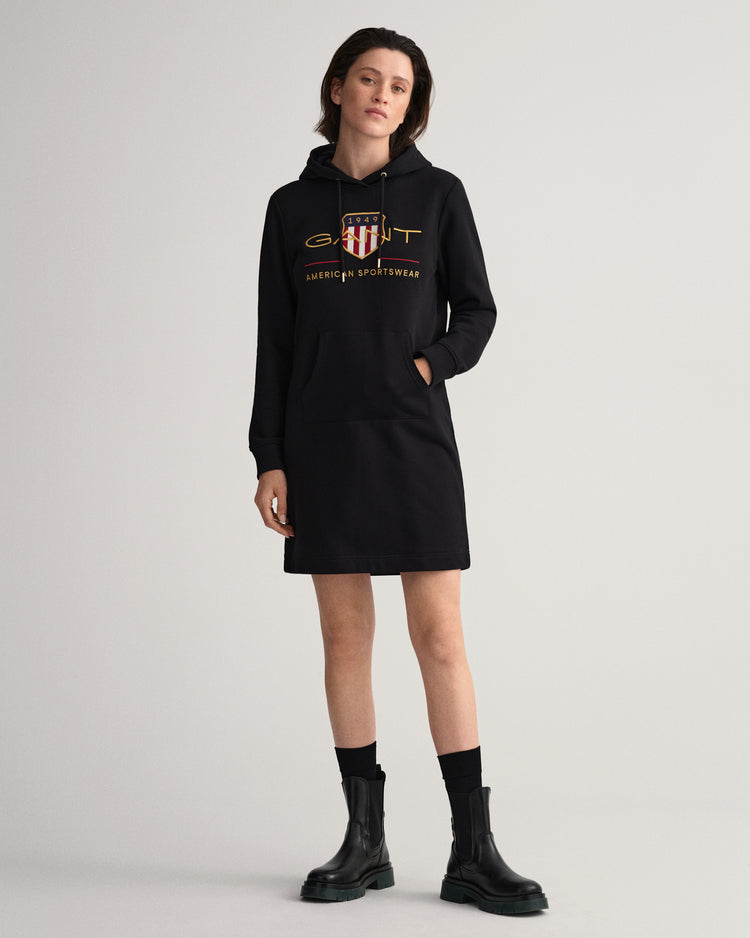 Sukienka damska z kapturem z nadrukiem z długim rękawem relaxed fit