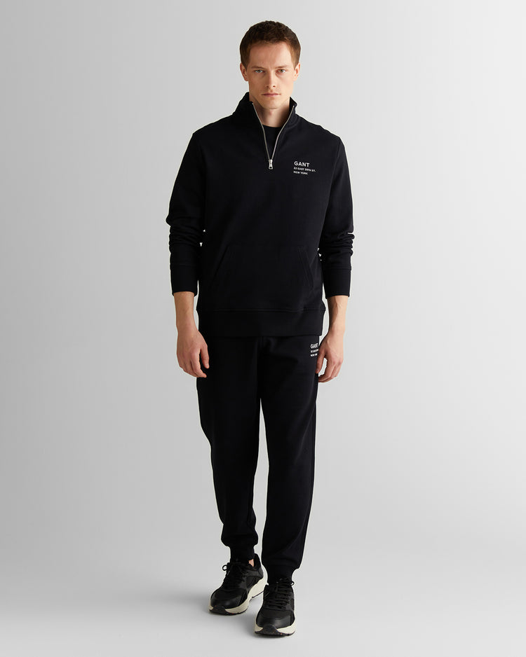 Bluza męska z nadrukiem z zamkiem do połowy regular fit czarna