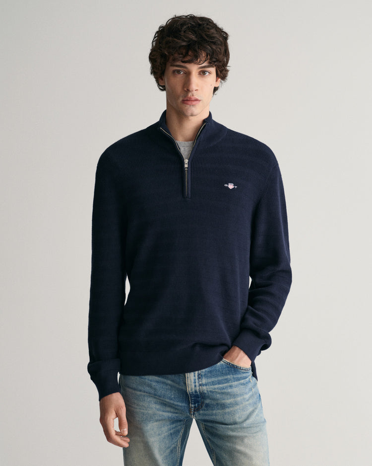 Sweter w paski z fakturowanej bawełny half zip