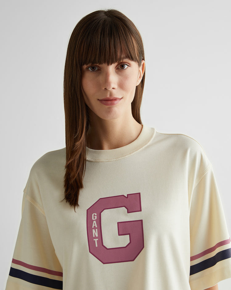 Koszulka damska z nadrukiem i okrągłym kołnierzykiem relaxed fit