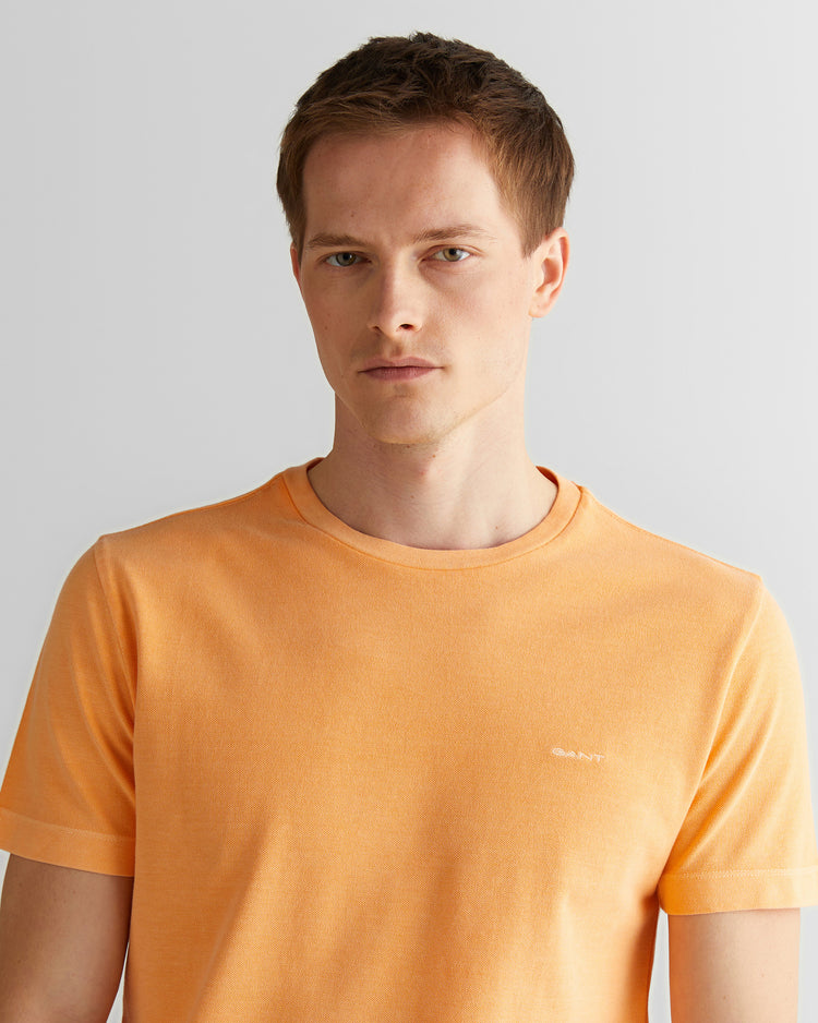 T-shirt męski z okrągłym kołnierzykiem slim fit pomarańczowy