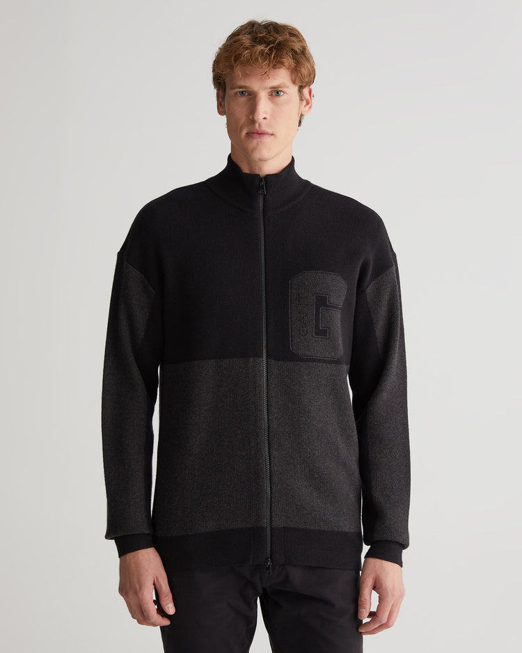 Sweter rozpinany męski z nadrukiem z zamkiem regular fit czarny