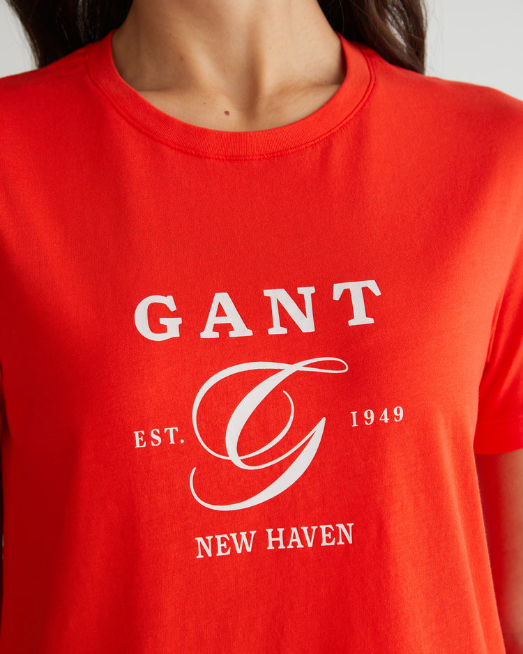 Bawełniana koszulka damska z nadrukiem regular fit pomarańczowa