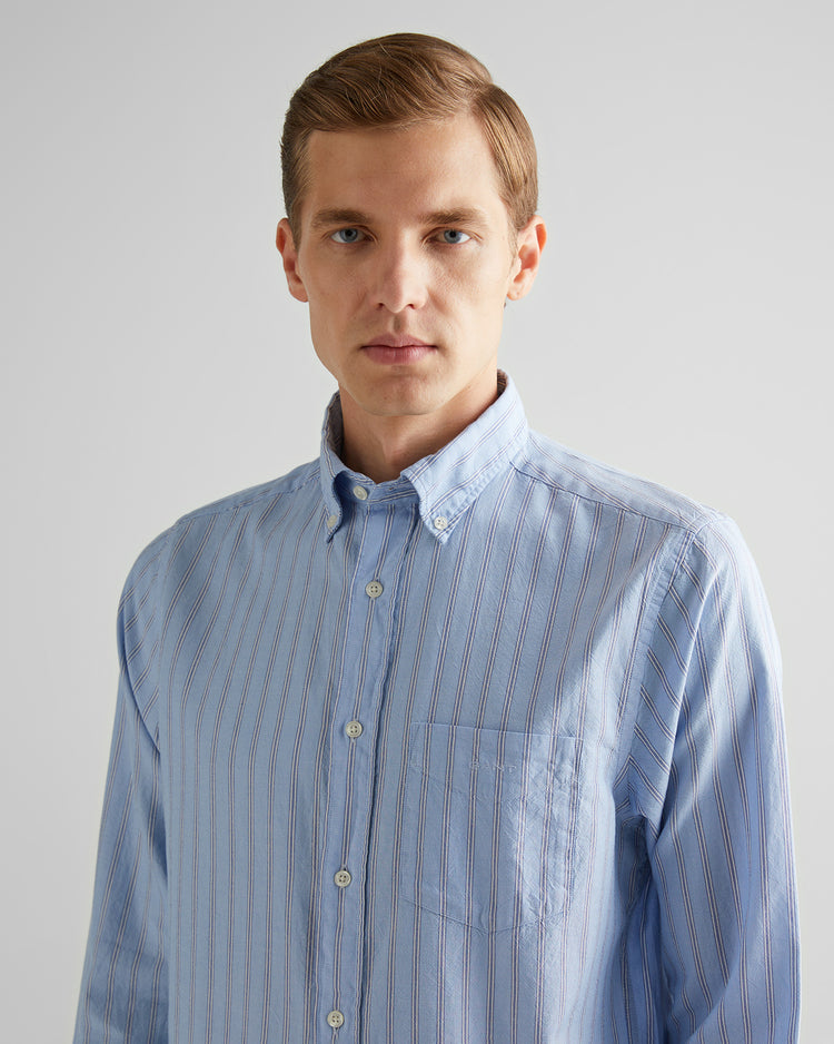 Bawełniana koszula męska w paski z długim rękawem regular fit