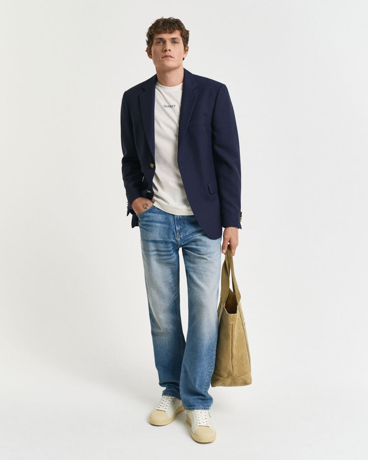 T-shirt męski z nadrukiem okrągły kołnierzyk regular fit kremowy