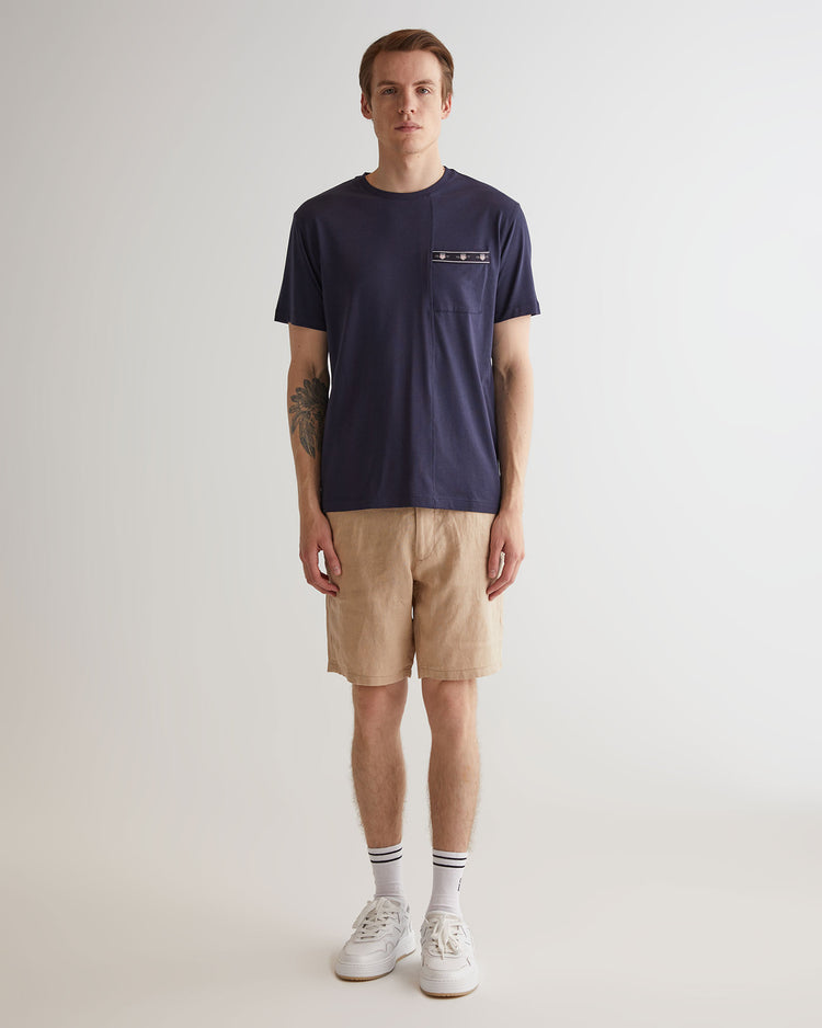 T-shirt męski z okrągłym kołnierzykiem regular fit granatowy