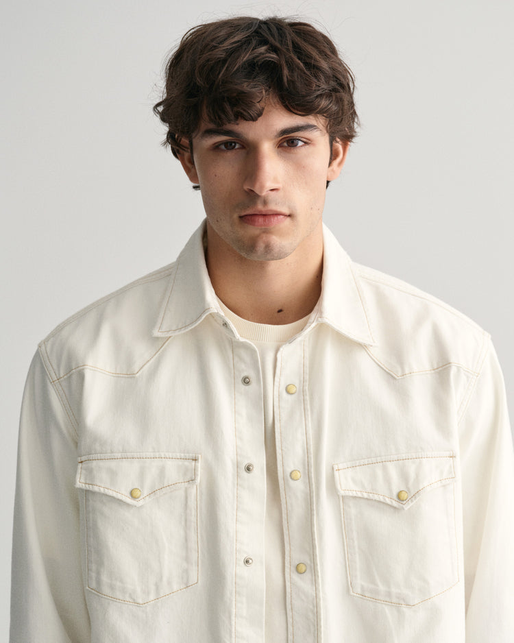 Bawełniana koszula męska z długim rękawem relaxed fit beżowa