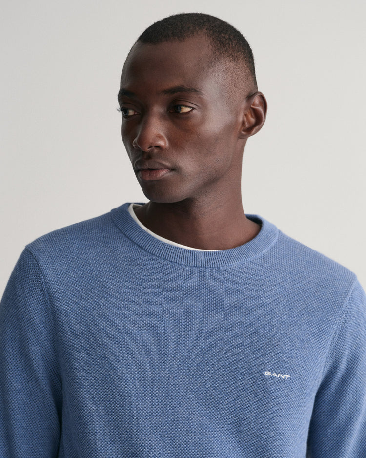 Sweter męski z okrągłym dekoltem regular fit niebieski