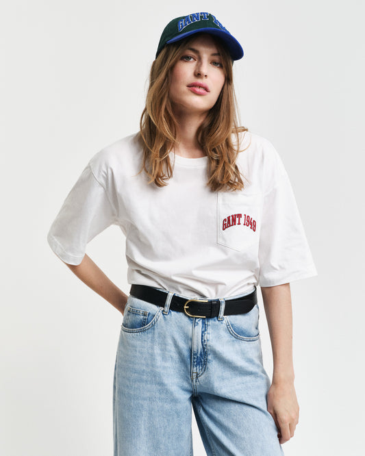 Bawełniany t-shirt męski z nadrukiem relaxed fit biały