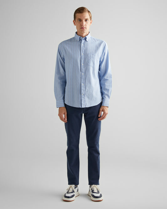 Bawełniana koszula męska w paski z długim rękawem regular fit