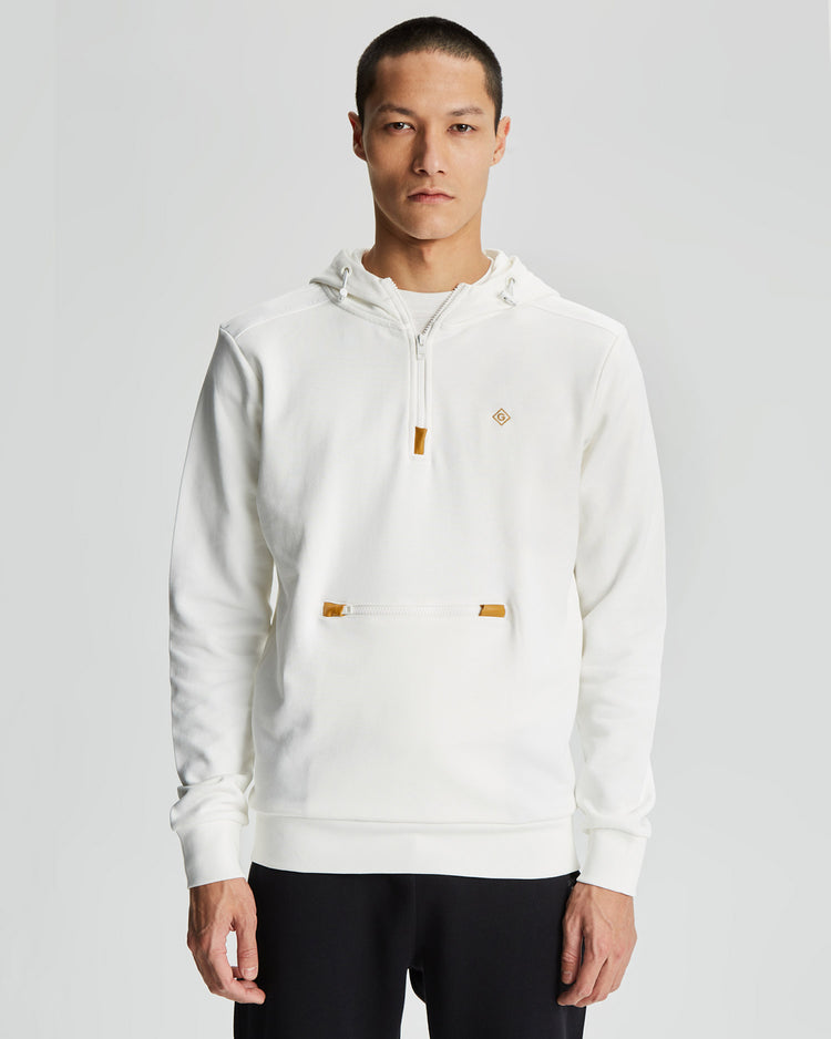 Bawełniana bluza męska z kapturem z nadrukiem regular fit biała