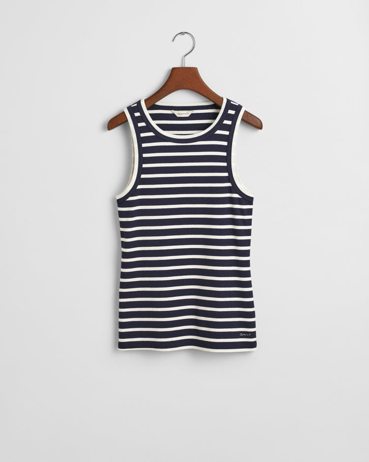 Koszulka damska w paski bez rękawów z okrągłym kołnierzykiem regular fit
