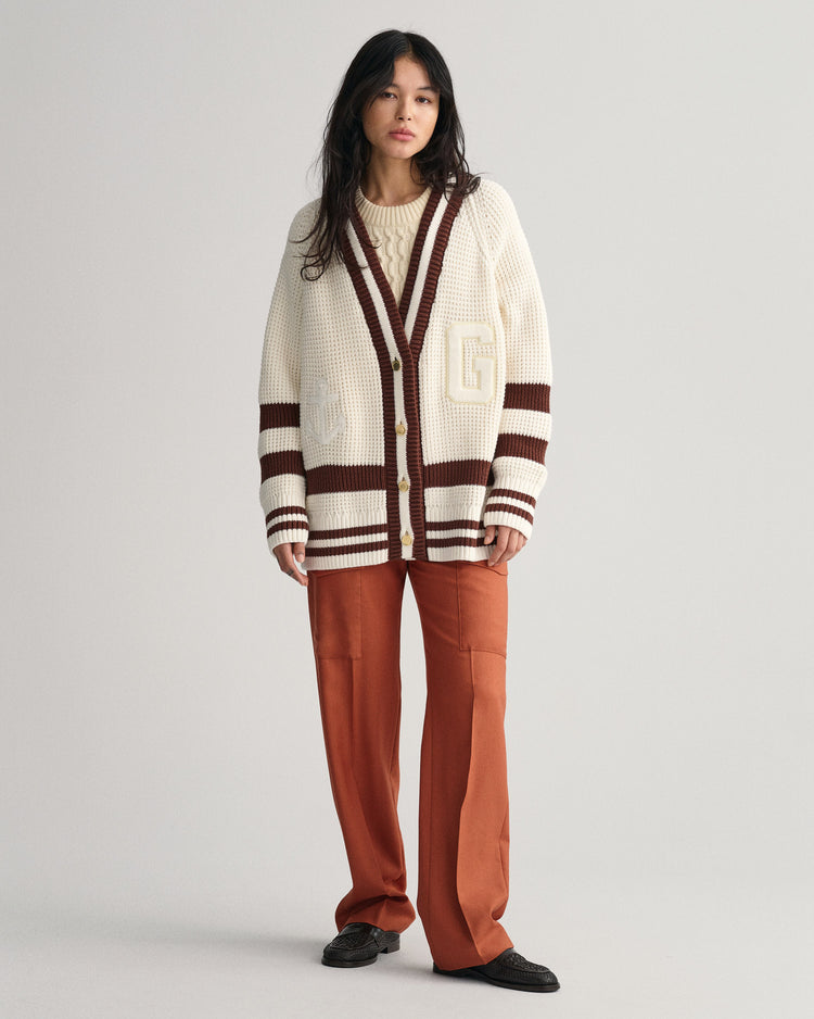 Bawełniany sweter rozpinany damski w paski oversize fit