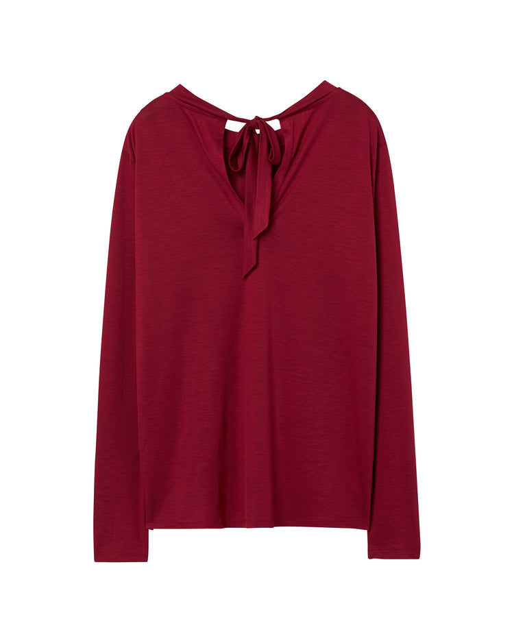 Koszulka damska z okrągłym kołnierzykiem z długim rękawem czerwona